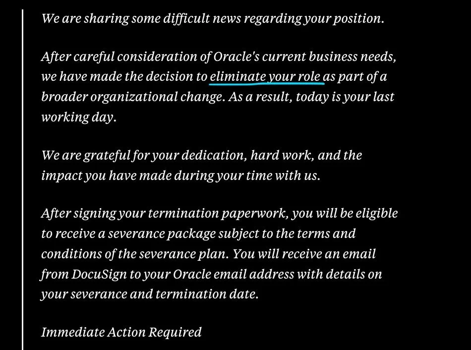 Oracle Layoff Email 2026